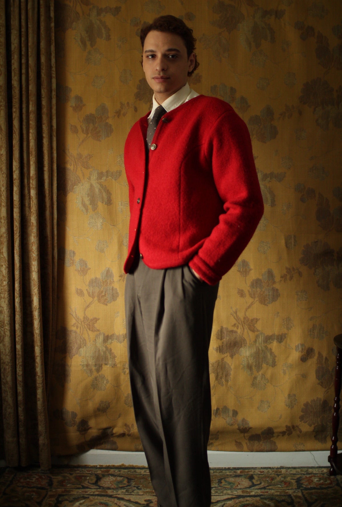 Tally Ho Crimson Wool Cardigan Jacket — Vintage British Knitwear