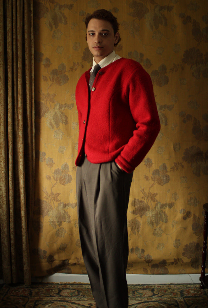 Tally Ho Crimson Wool Cardigan Jacket — Vintage British Knitwear