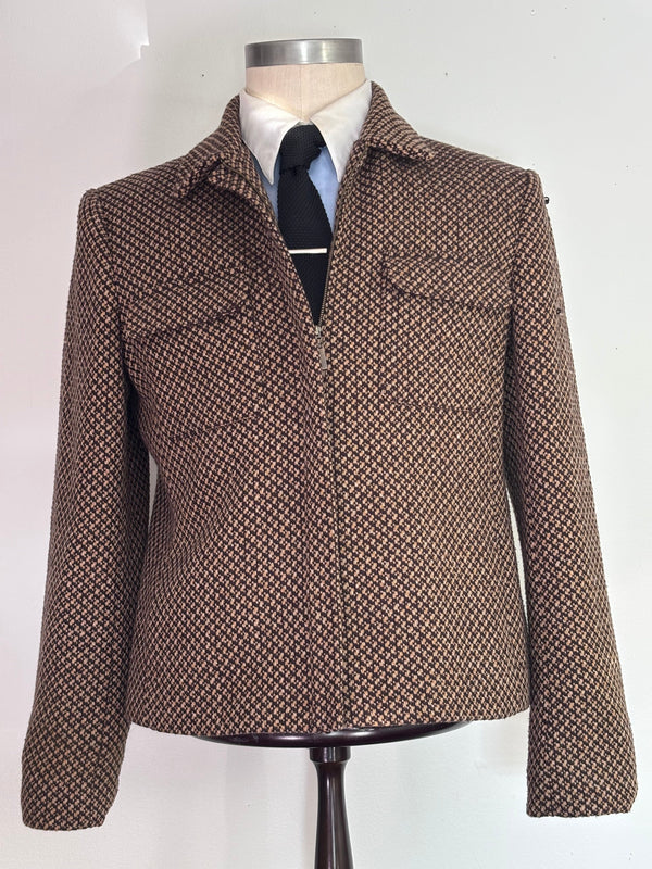 Rena Rowan micro-houndstooth half-zip jacket front view