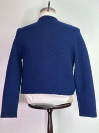 Cobalt wool cardigan back view