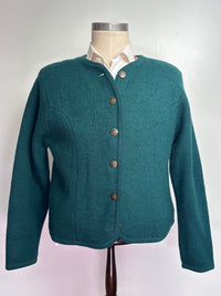 Teal hammer wool cardigan side view