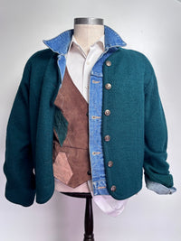 Teal hammer wool cardigan front view