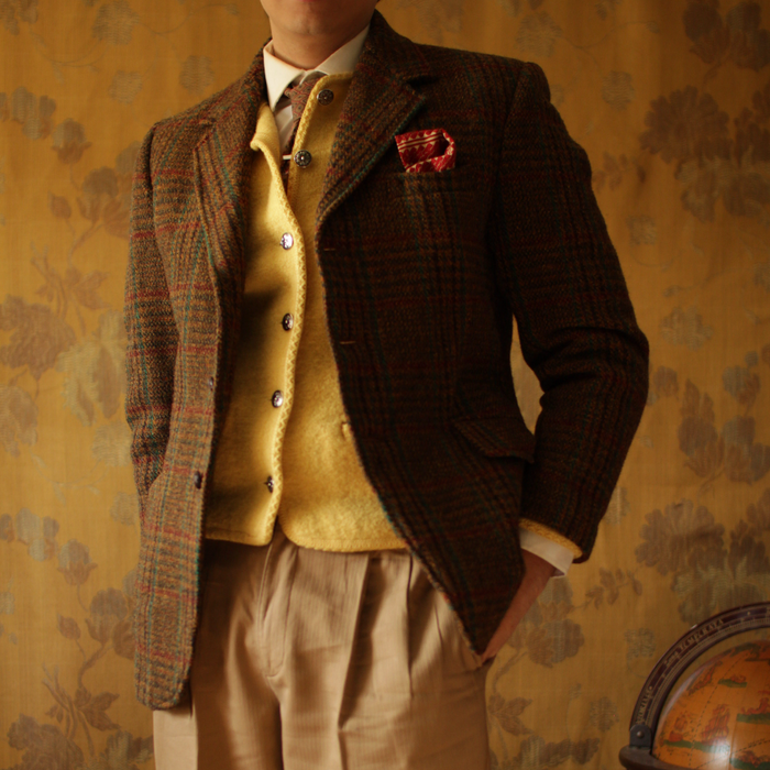 Harris Tweed blazer worn — detail shot