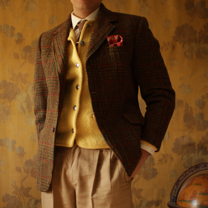 Harris Tweed blazer worn — detail shot