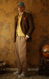 Harris Tweed blazer full look with khaki trousers