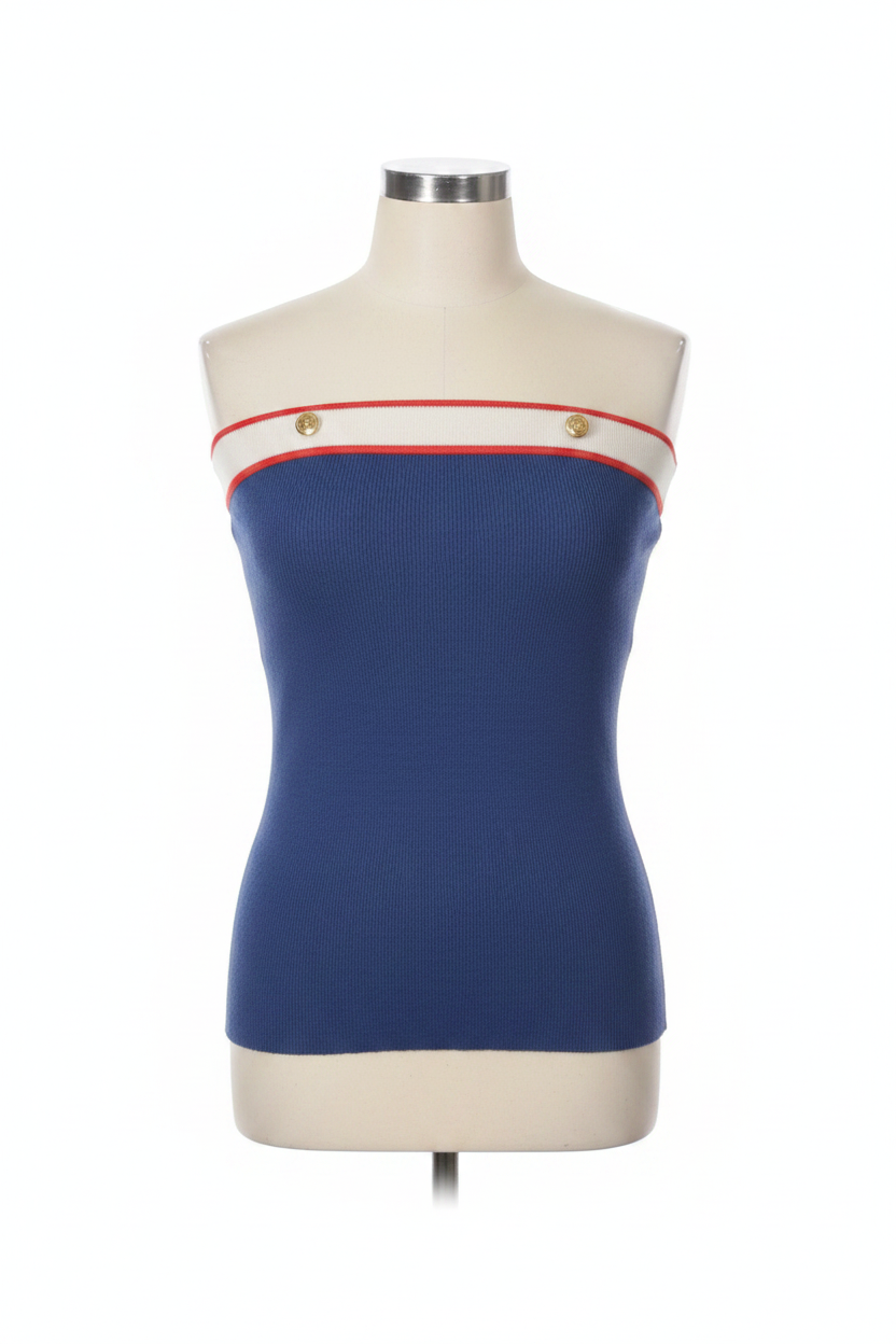 Vintage Salvatore Ferragamo Knit Tube Top — Cobalt, Cream & Red — SEC. 08 / 03